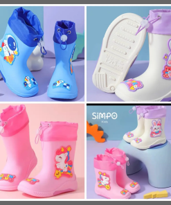 Kids cartoon theme waterproof gumboots with tie loop