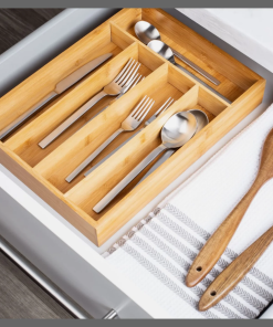Fixed size dining 5 slot bamboo cutlery organizer