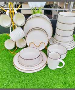 24Pcs cream dinner set with gold rim