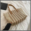Striped pattern double handle straw bag