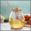 420ml Transparent honey jar with bamboo dipper and lid