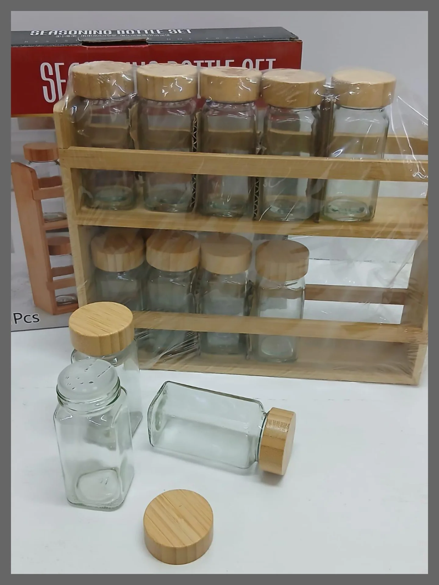 12 in 1 Wooden Spice Rack with Glass Spice Jars - Patamore.co.ke